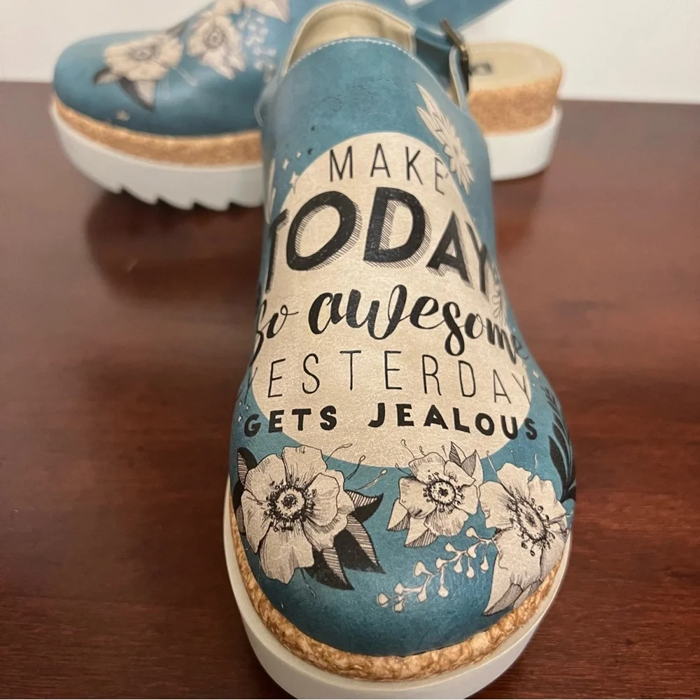 New DOGO Vegan Leather Wedge Sandals - Make Today So Awesome Design blue cream 9 - Picture 6 of 12